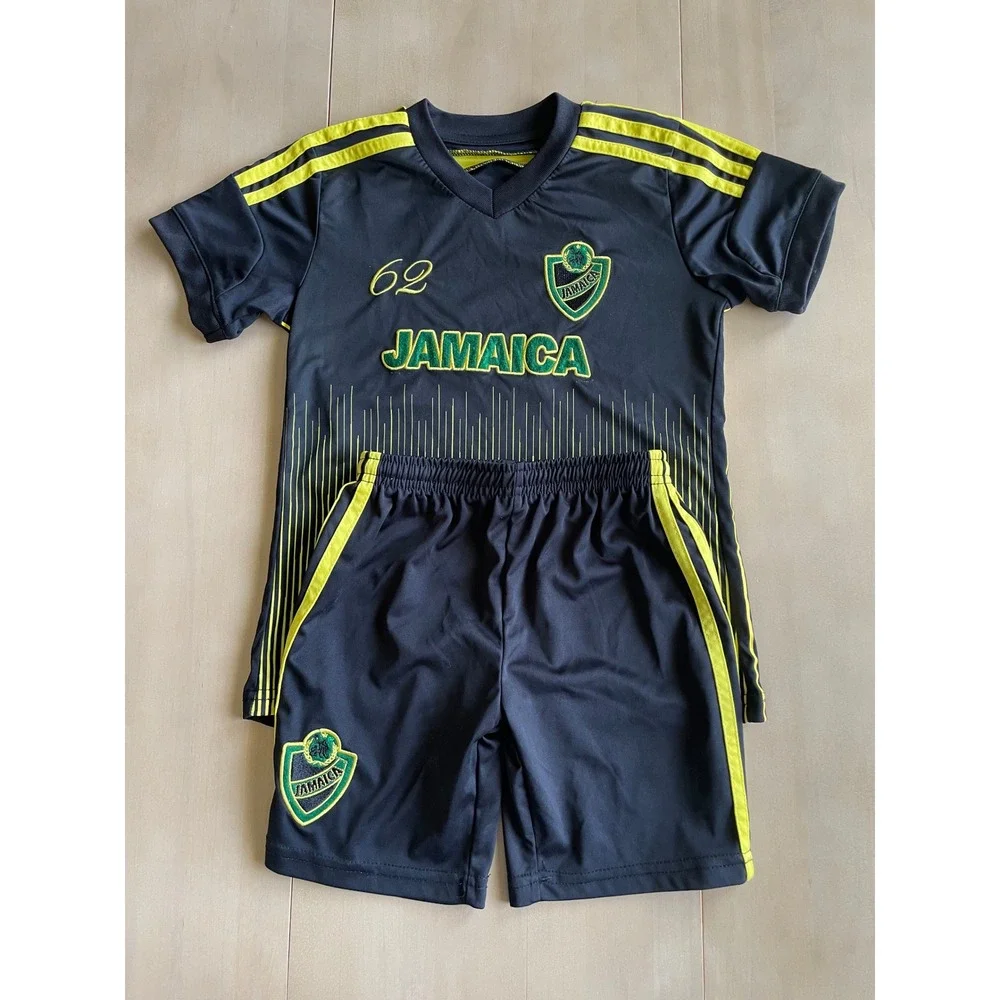 Jamaica Soccer Jersey & Shorts Set Youth Size 10-12 Black Green Yellow
